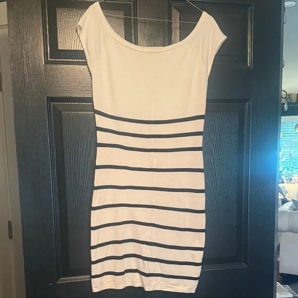 bebe White and Black Striped Mini Dress - Picture 1 of 2